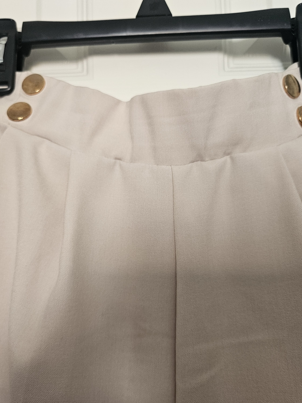 High-Waist Cream Trousers with Gold Buttons